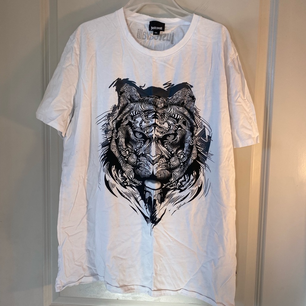 Just Cavalli Tiger Graphic Print Logo Black/White T-shirt, size XL/XXL